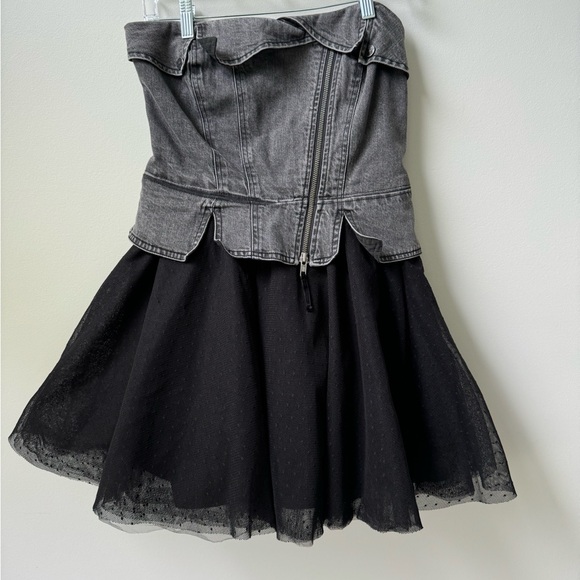 Anthropologie Pilcro Strapless Black Tulle Zip Baby Doll Denim Mini Dress - Picture 3 of 7
